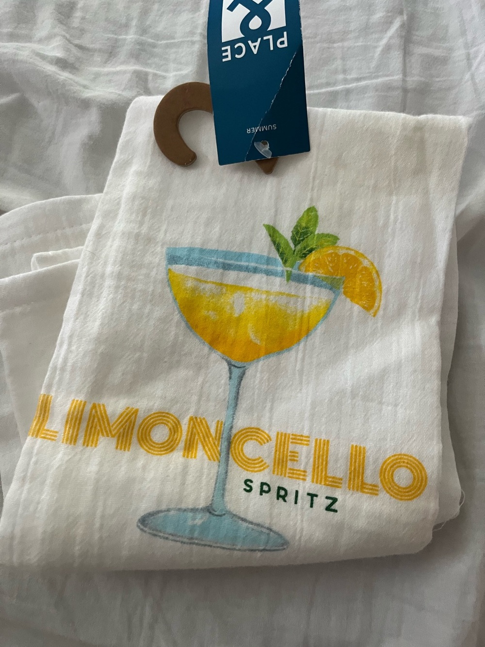 Limoncello Spritz Tea Towel - White with Yellow & Aqua Print